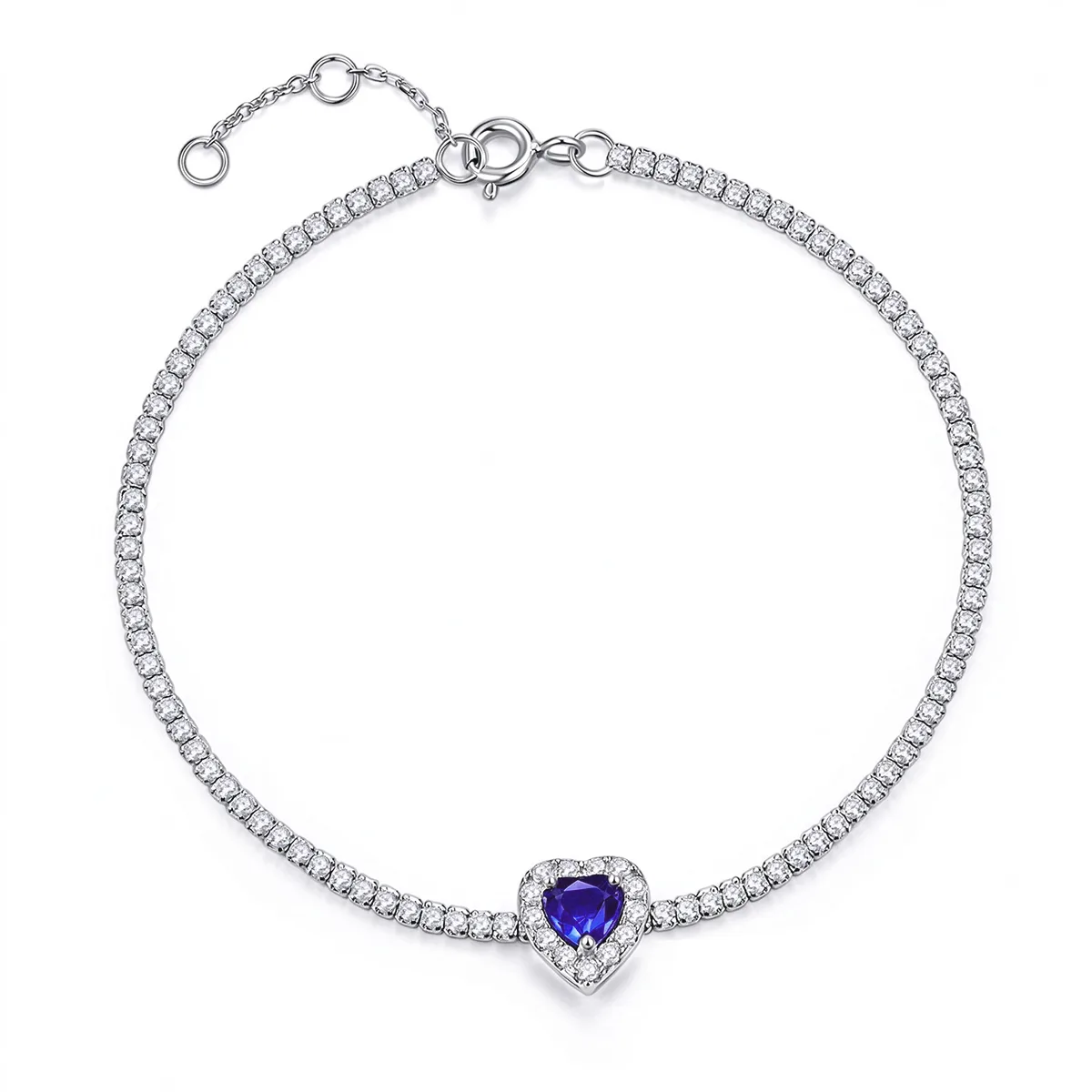 L1726R S925 Silver 18K White Gold Heart Lab-Grown Gemstone Bracelet