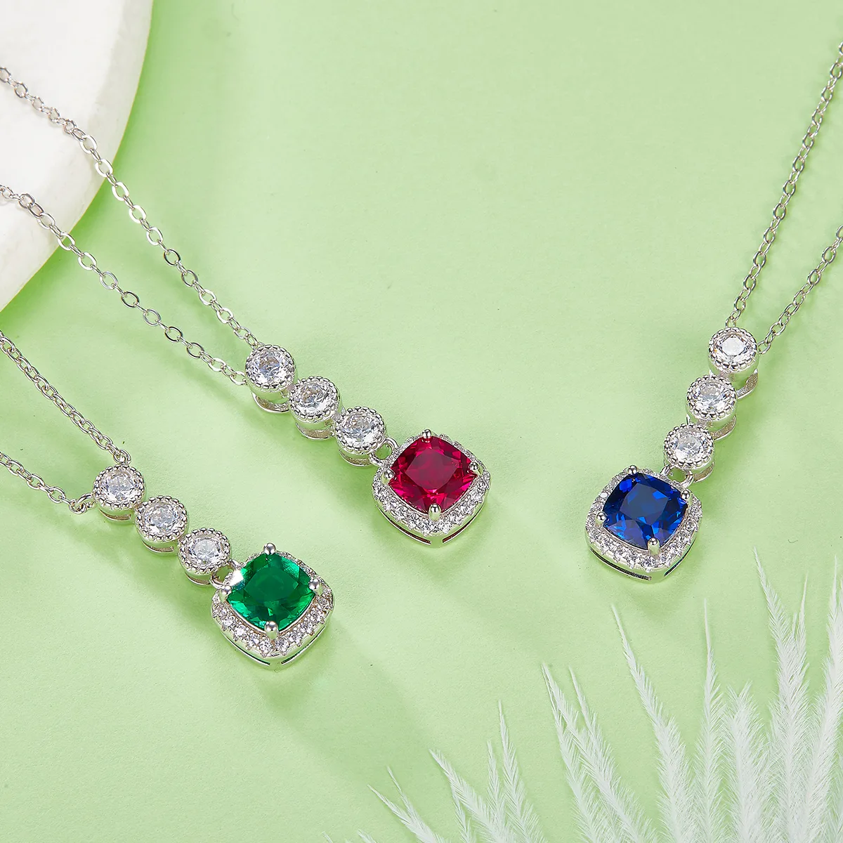N1917986 S925 Silver 18K White Gold Lab-Grown Gemstone Necklace 0.93ct