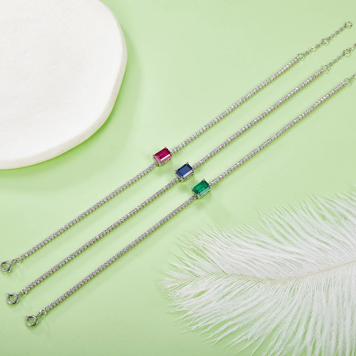 316 S925 Silver 18K White Gold Bracelet Lab-Grown Gemstone 0.77CT