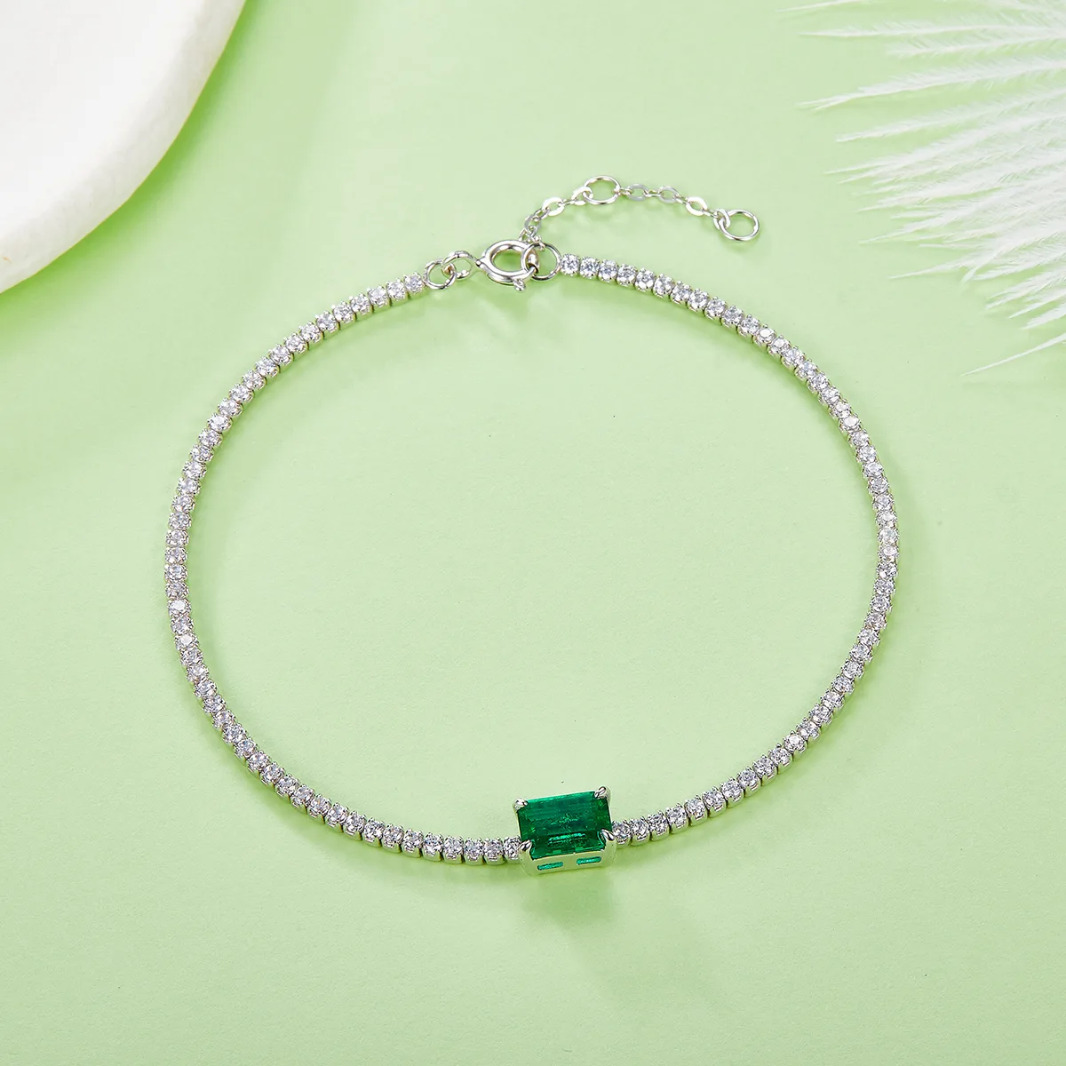 316 S925 Silver 18K White Gold Bracelet Lab-Grown Gemstone 0.77CT