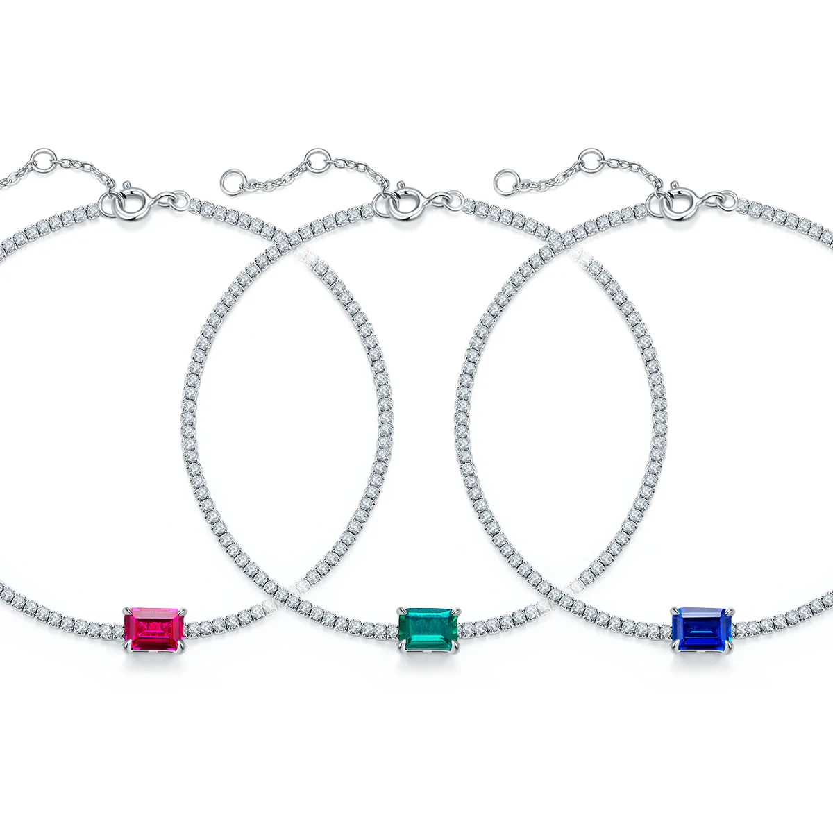 316 S925 Silver 18K White Gold Bracelet Lab-Grown Gemstone 0.77CT