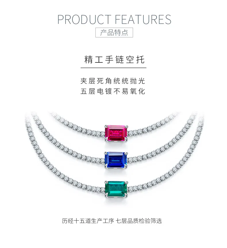 316 S925 Silver 18K White Gold Bracelet Lab-Grown Gemstone 0.77CT detail 4