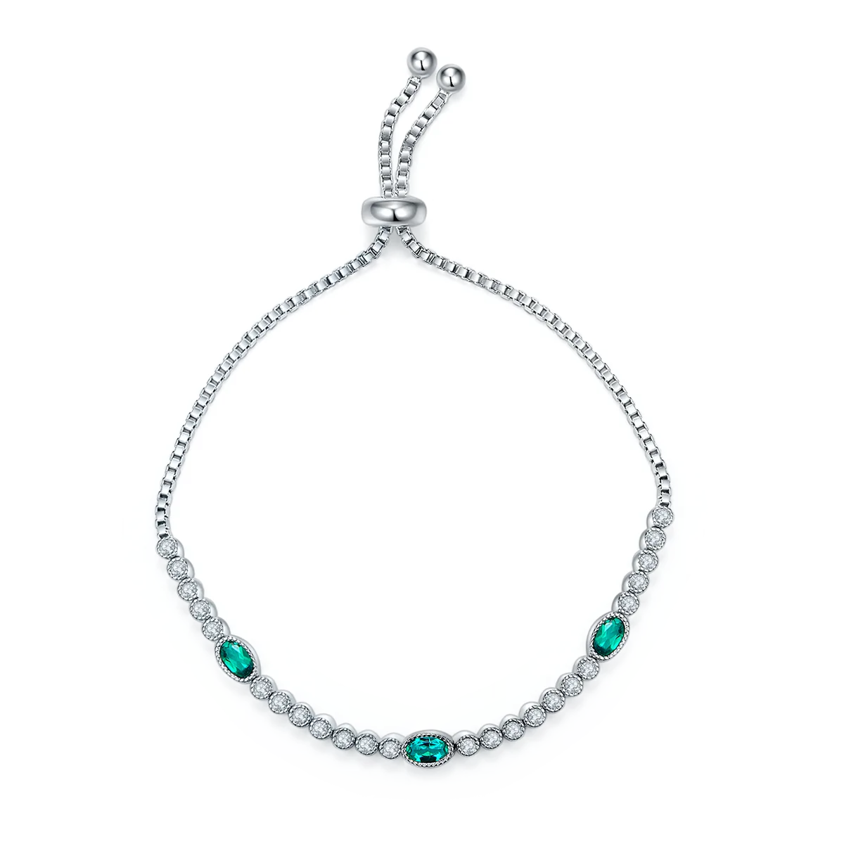 B1917989 S925 Silver 18K White Gold Oval Lab-Grown Emerald Bracelet 0.75ct