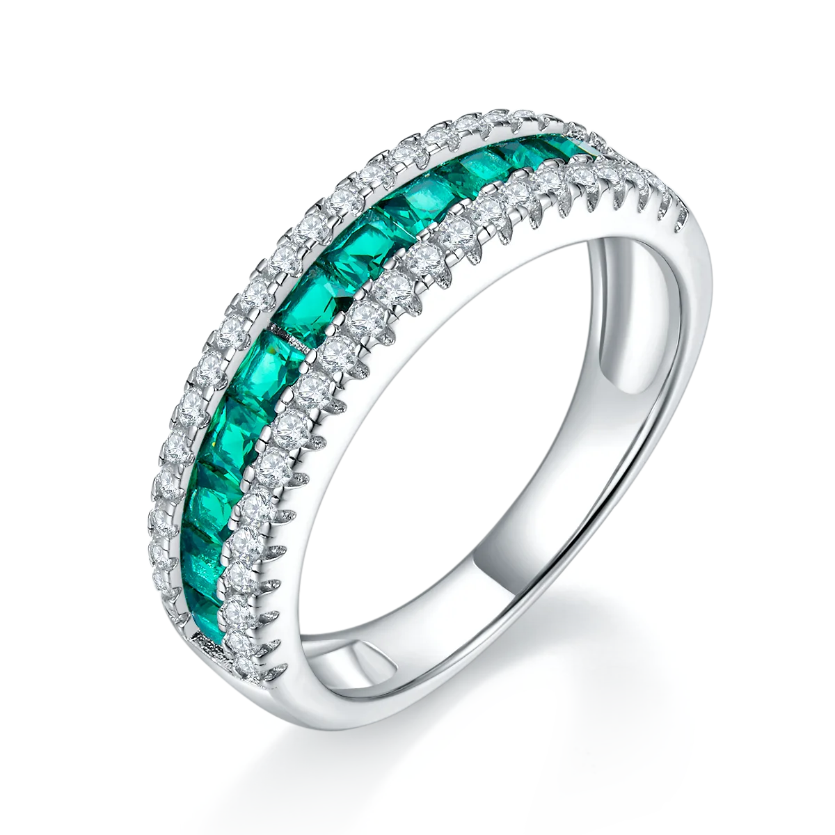 R1074 S925 Silver 18K White Gold Lab-Grown Gemstone Wedding Band
