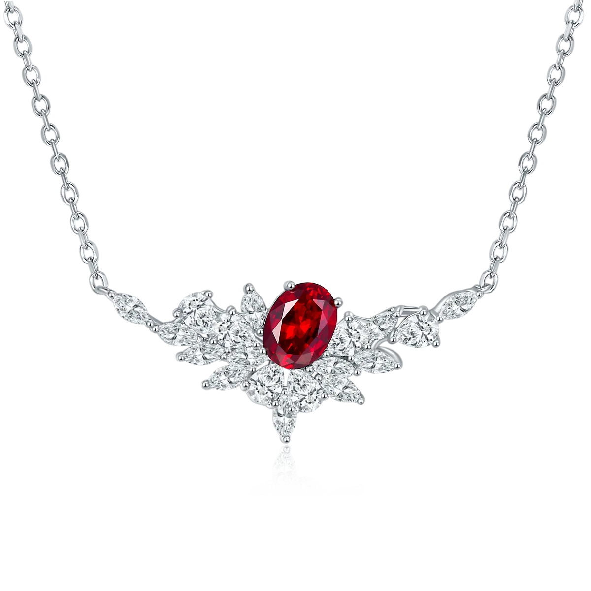 P1474 925 Silver 18K White Gold Oval Lab-Grown Gemstone Necklace Center Stone 8*6mm/1.6ct