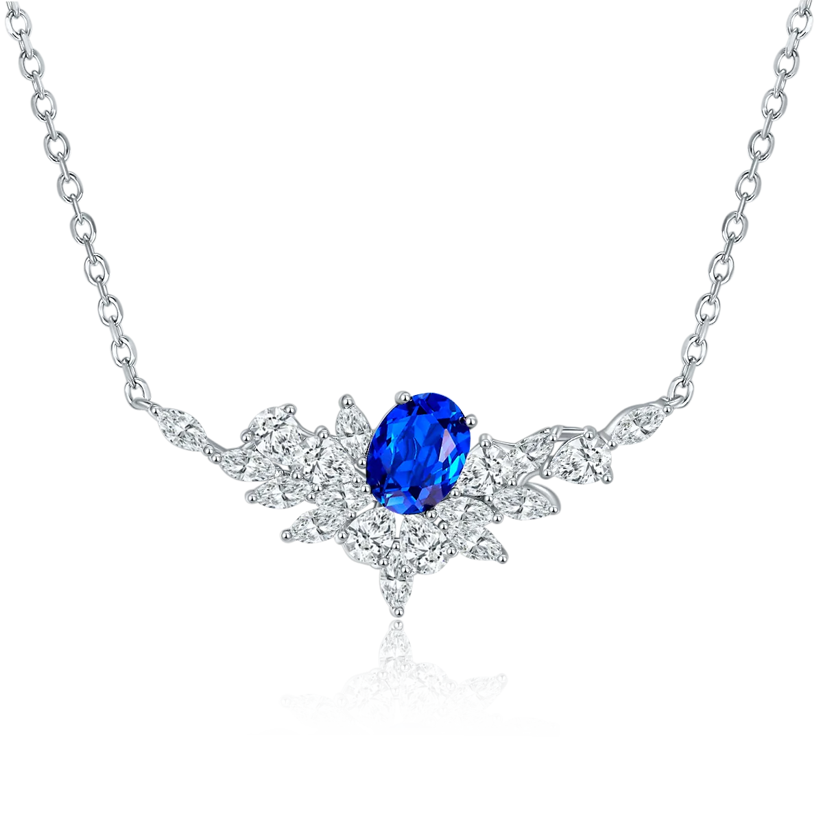 P1474 925 Silver 18K White Gold Oval Lab-Grown Gemstone Necklace Center Stone 8*6mm/1.6ct