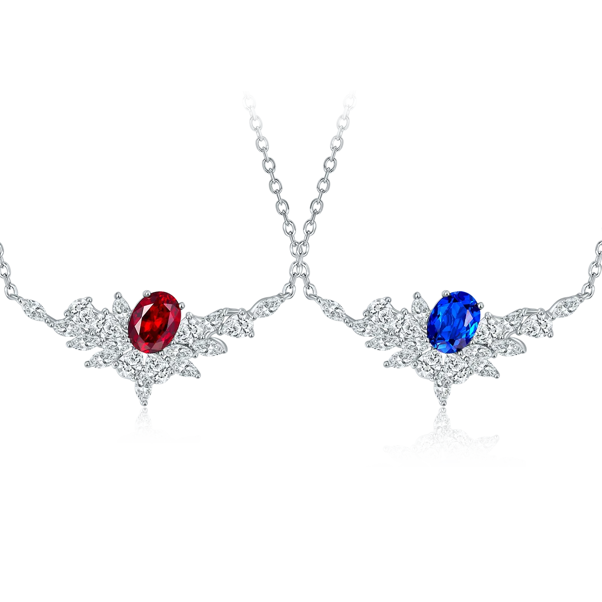 P1474 925 Silver 18K White Gold Oval Lab-Grown Gemstone Necklace Center Stone 8*6mm/1.6ct