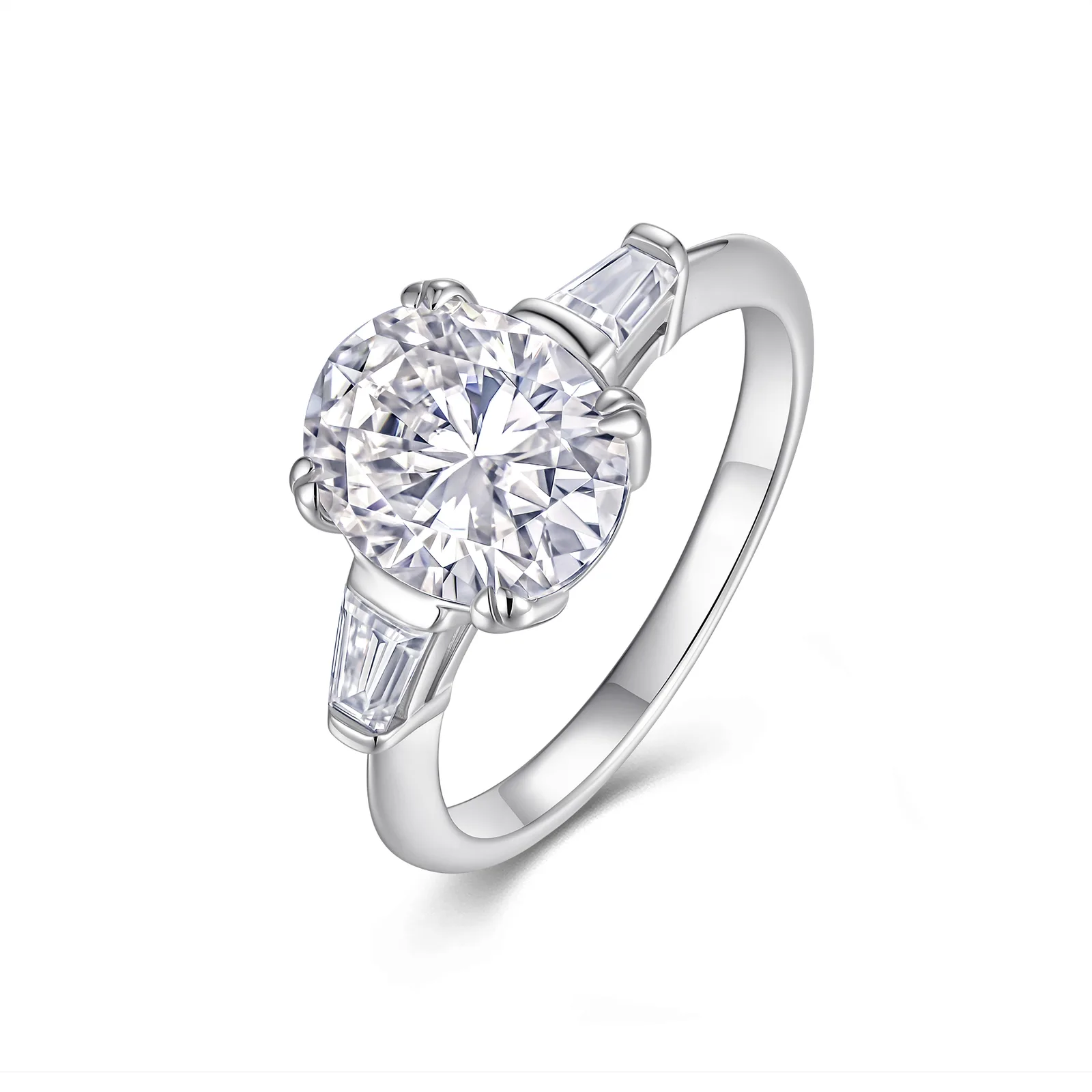 R15399 S925 Silver 18K White Gold Three-Stone Engagement Ring Women's Ring Center Stone Oval Moissanite 3.0CT