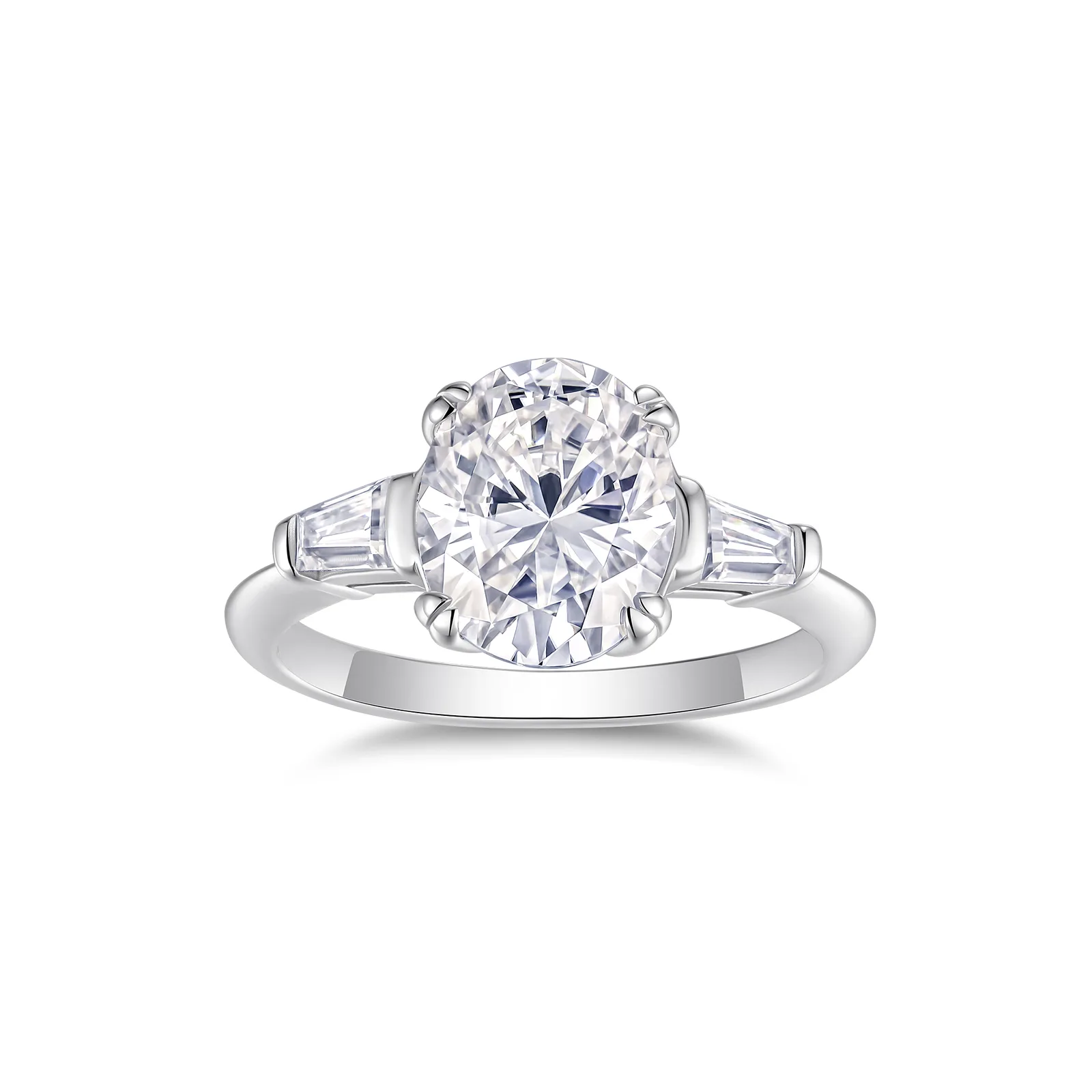 R15399 S925 Silver 18K White Gold Three-Stone Engagement Ring Women's Ring Center Stone Oval Moissanite 3.0CT