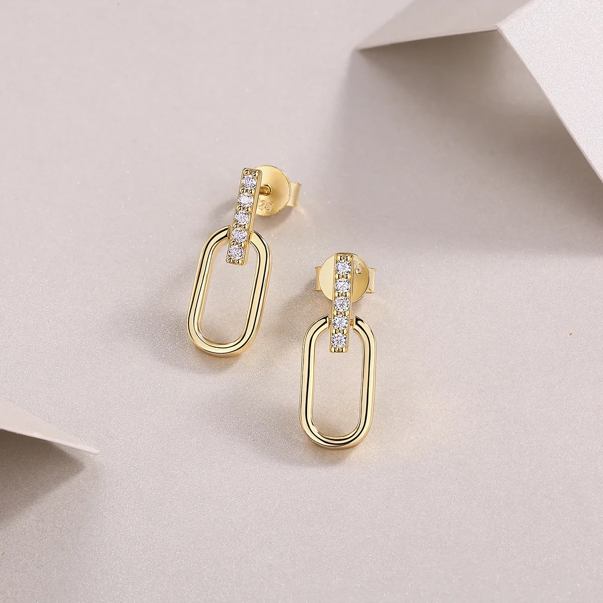 SE14927 S925 Silver 18K Yellow Gold O Stud Earrings Moissanite 0.15CT
