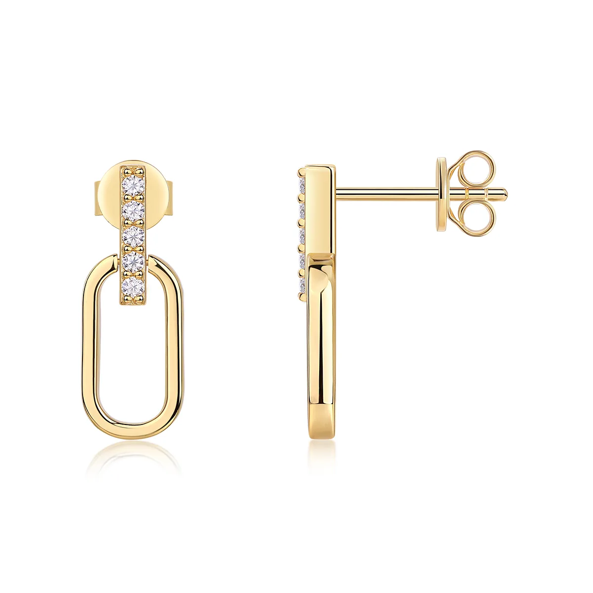 SE14927 S925 Silver 18K Yellow Gold O Stud Earrings Moissanite 0.15CT