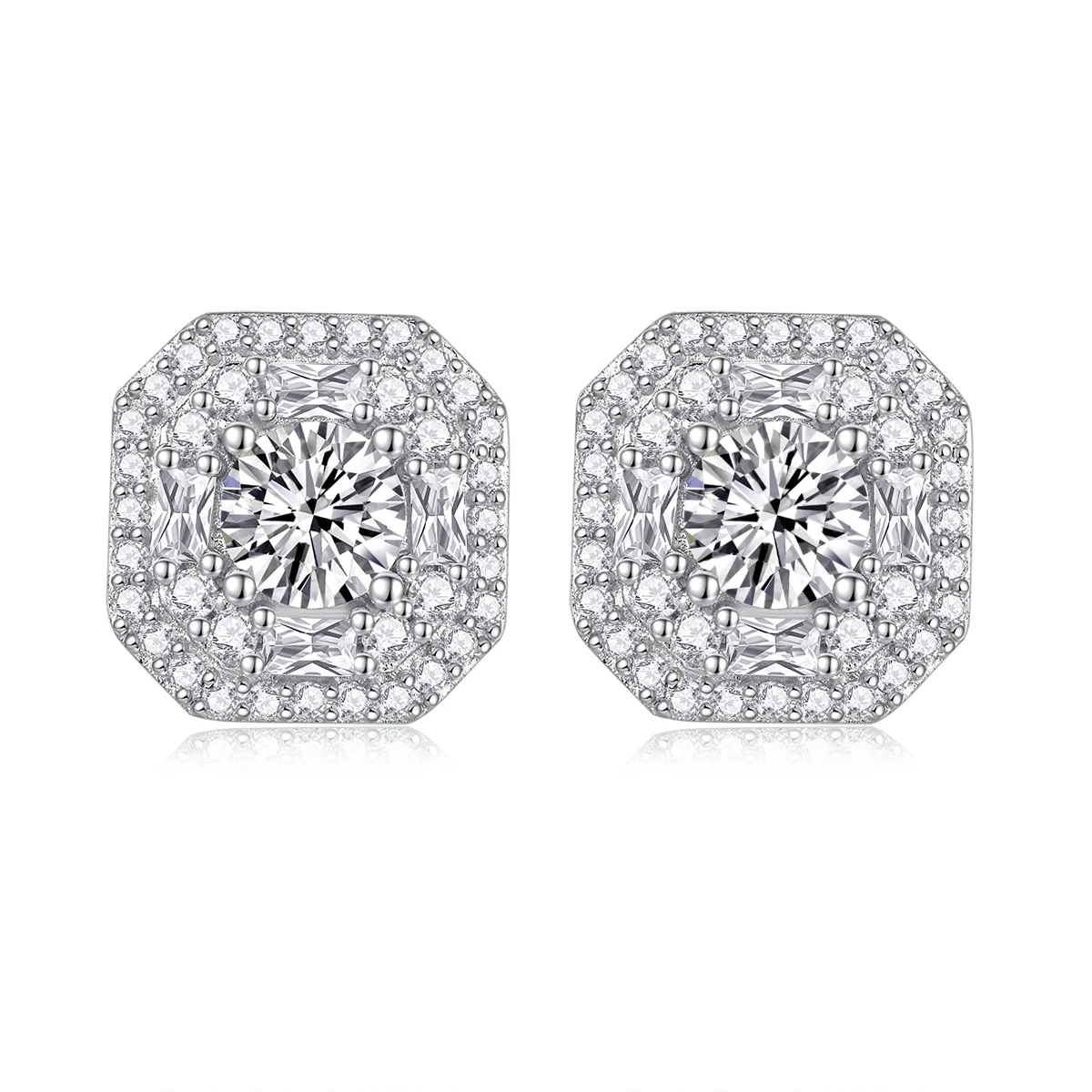 E13514 S925 Silver 18K White Gold Moissanite Stud Earrings 1.0CT