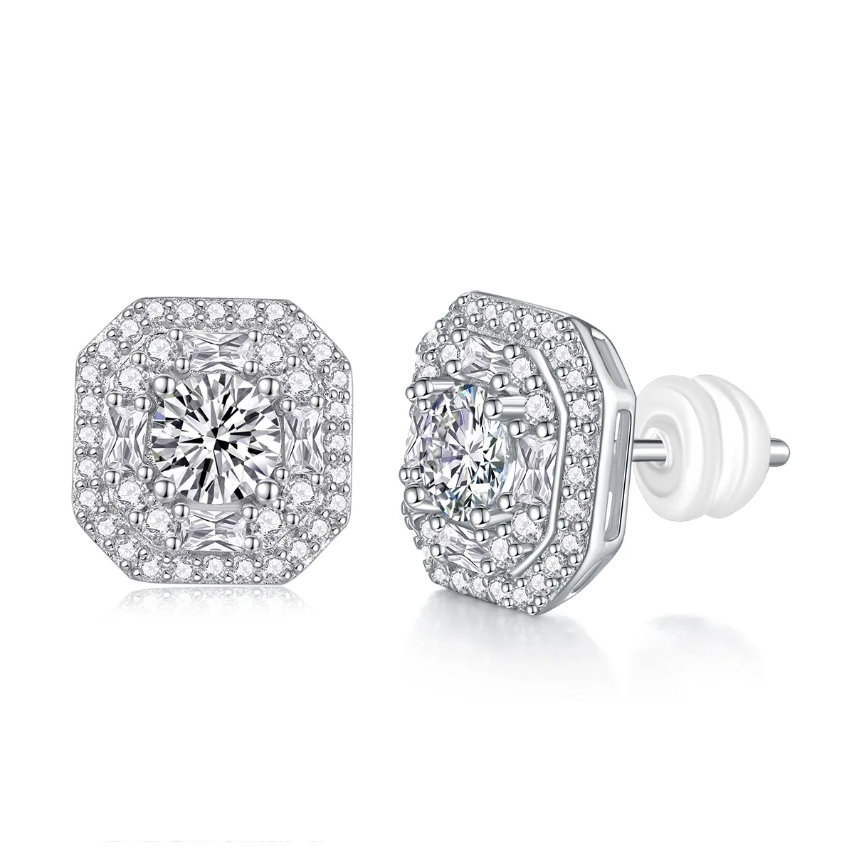 E13514 S925 Silver 18K White Gold Moissanite Stud Earrings 1.0CT