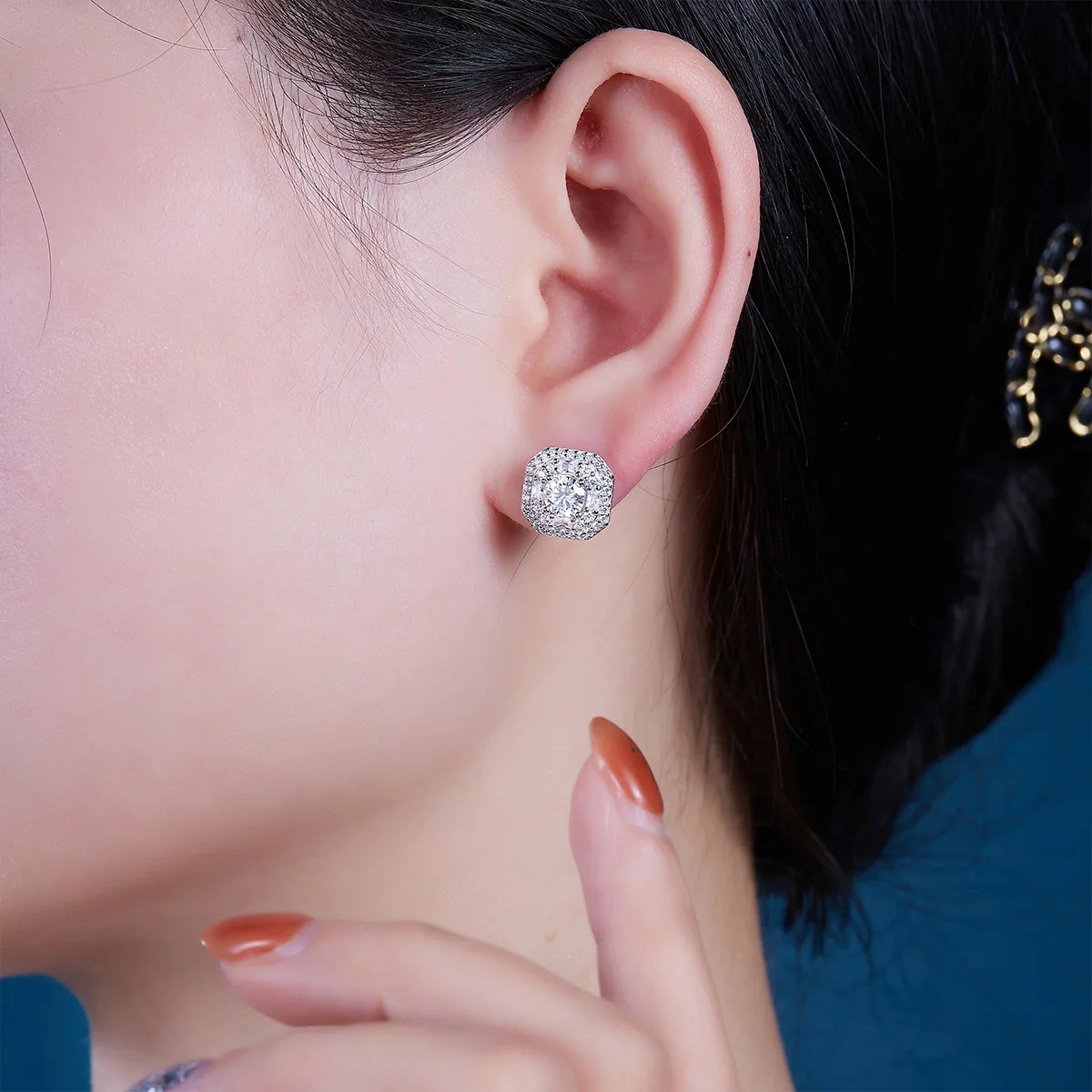E13514 S925 Silver 18K White Gold Moissanite Stud Earrings 1.0CT