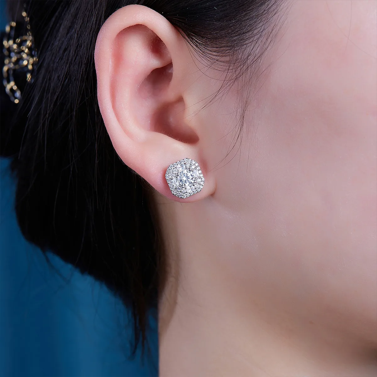 E13514 S925 Silver 18K White Gold Moissanite Stud Earrings 1.0CT