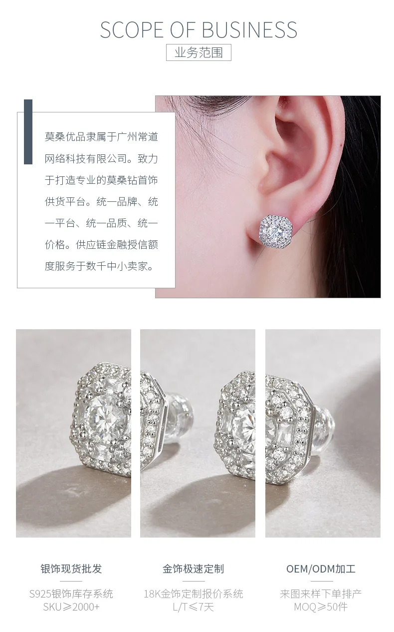E13514 S925 Silver 18K White Gold Moissanite Stud Earrings 1.0CT detail 3