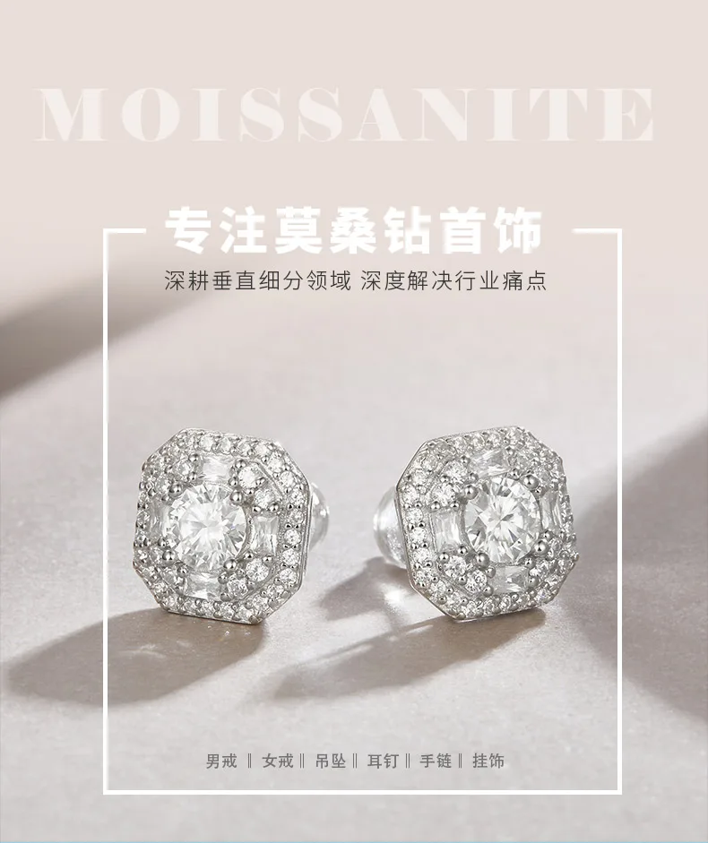 E13514 S925 Silver 18K White Gold Moissanite Stud Earrings 1.0CT detail 1