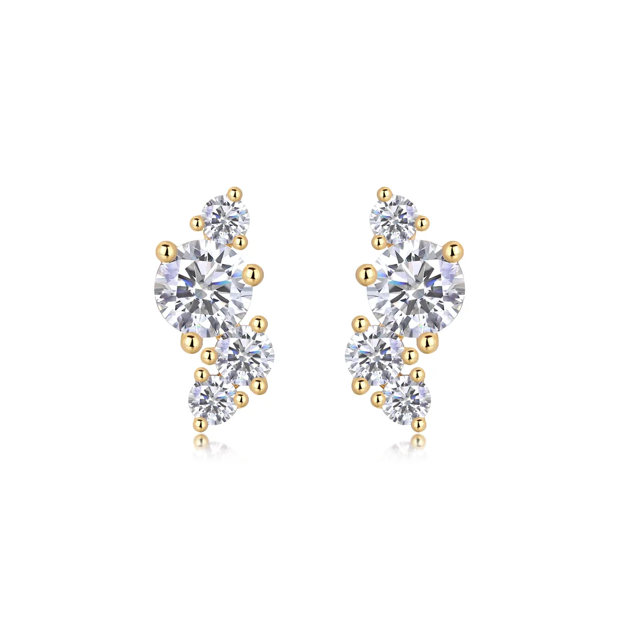 E15154 S925 Silver 18K Yellow Gold Stud Earrings Round Moissanite 1.44CT