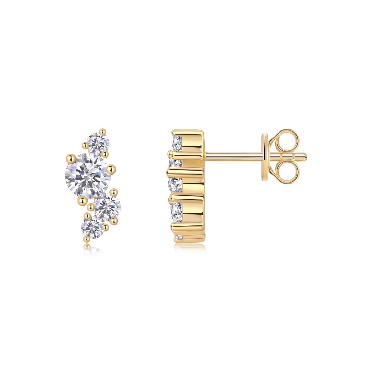 E15154 S925 Silver 18K Yellow Gold Stud Earrings Round Moissanite 1.44CT