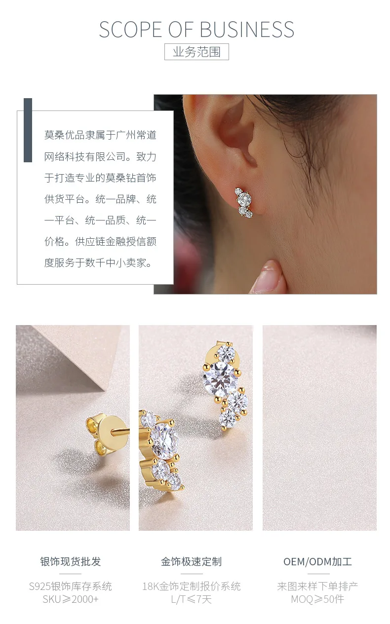 E15154 S925 Silver 18K Yellow Gold Stud Earrings Round Moissanite 1.44CT detail 