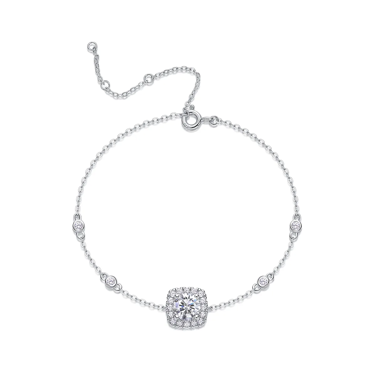 L13465 S925 Silver 18K White Gold Round Moissanite Bracelet 1.0CT