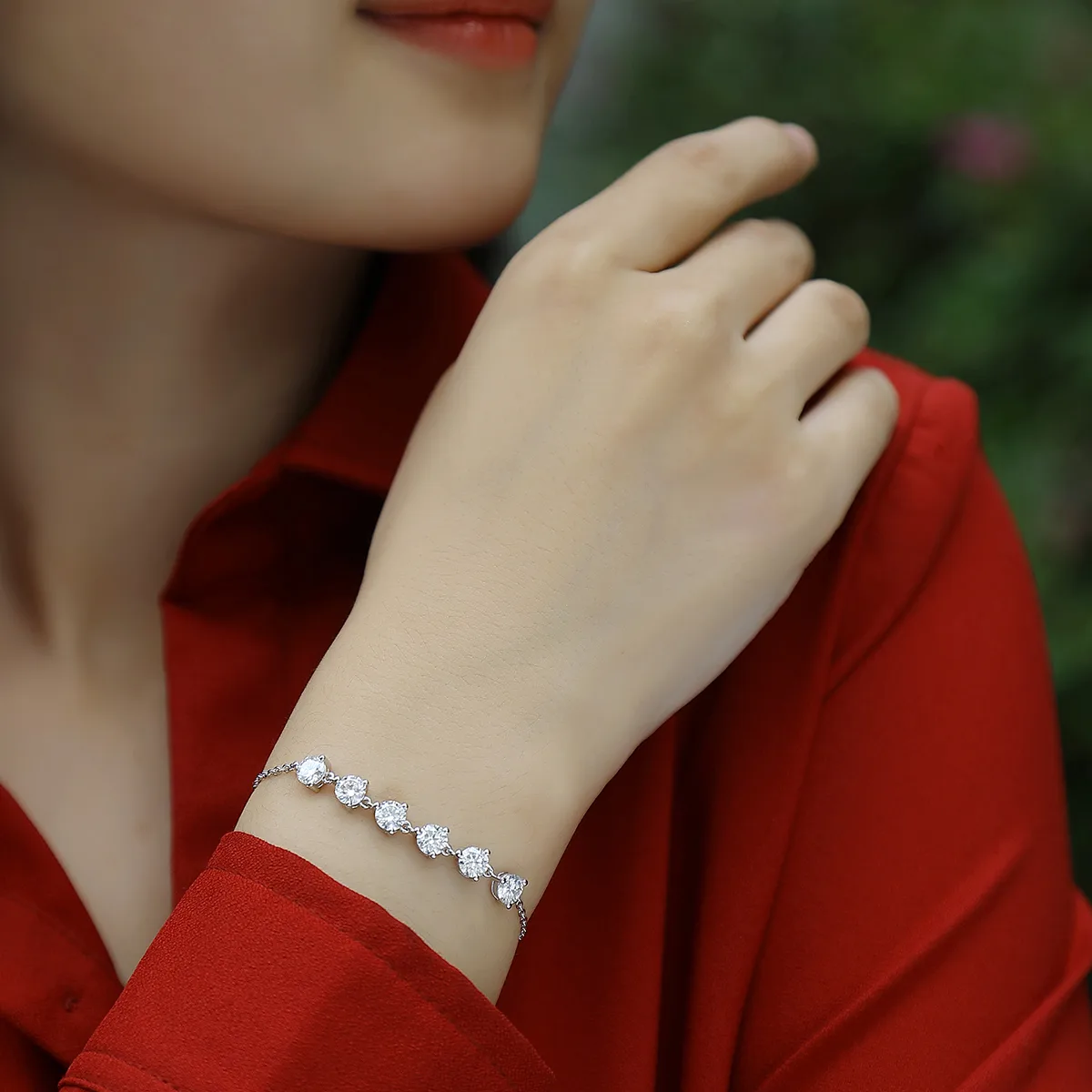 L13064 S925 Silver 18K White Gold Round Moissanite Bracelet 3.0CT