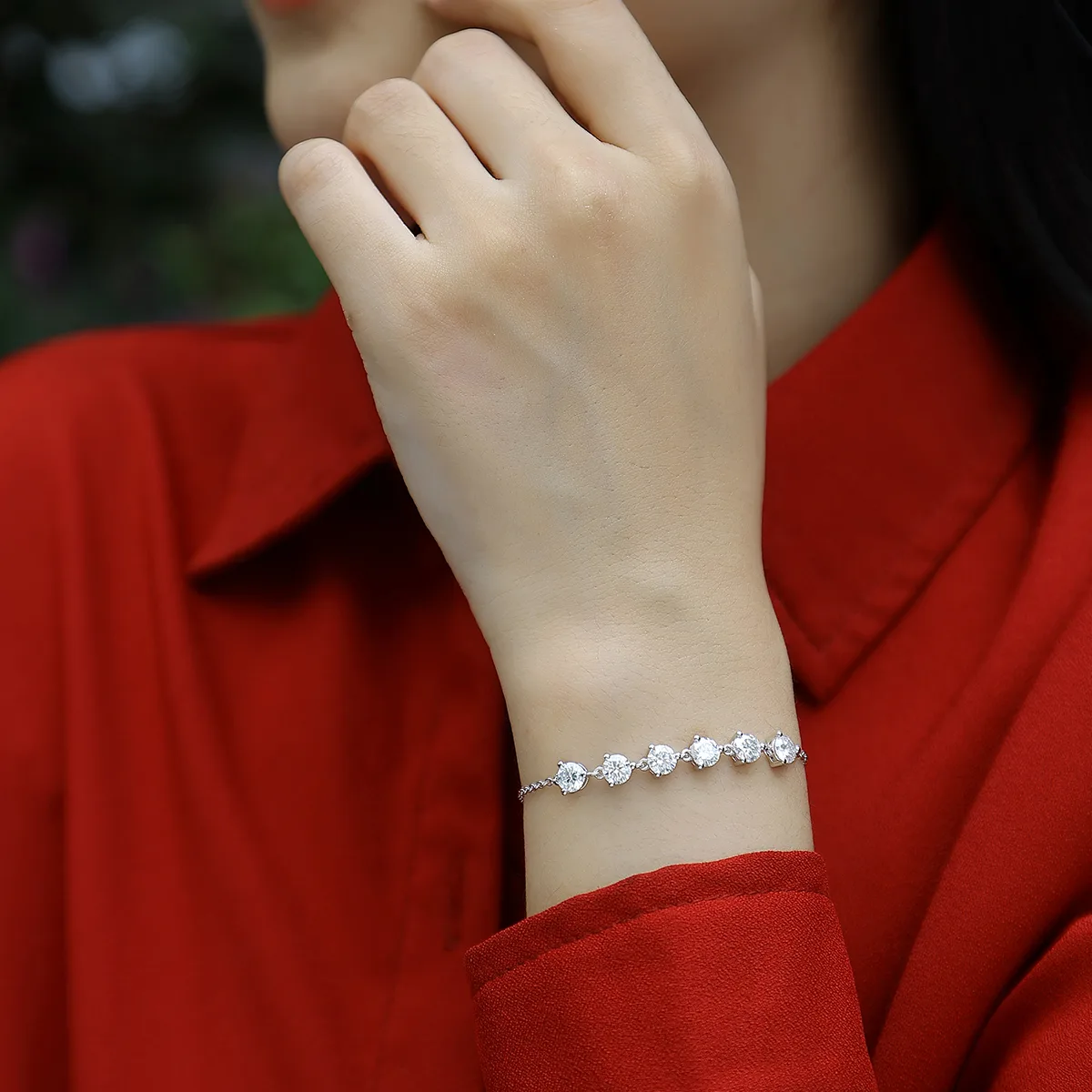 L13064 S925 Silver 18K White Gold Round Moissanite Bracelet 3.0CT