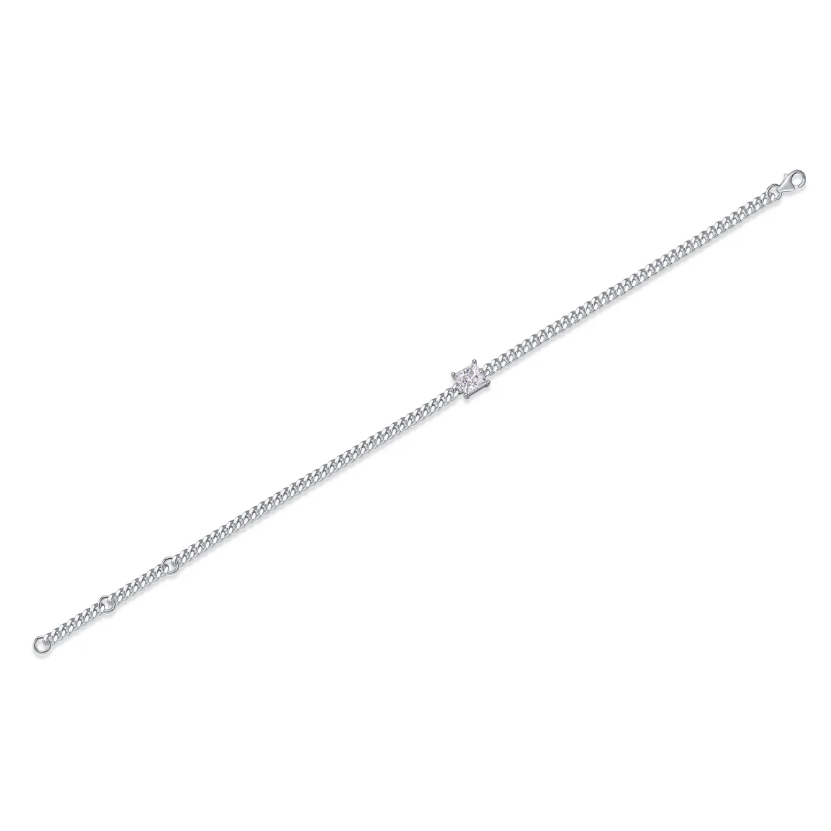 L13115 S925 Silver 18K White Gold Princess Moissanite Cuban Bracelet 1.0CT
