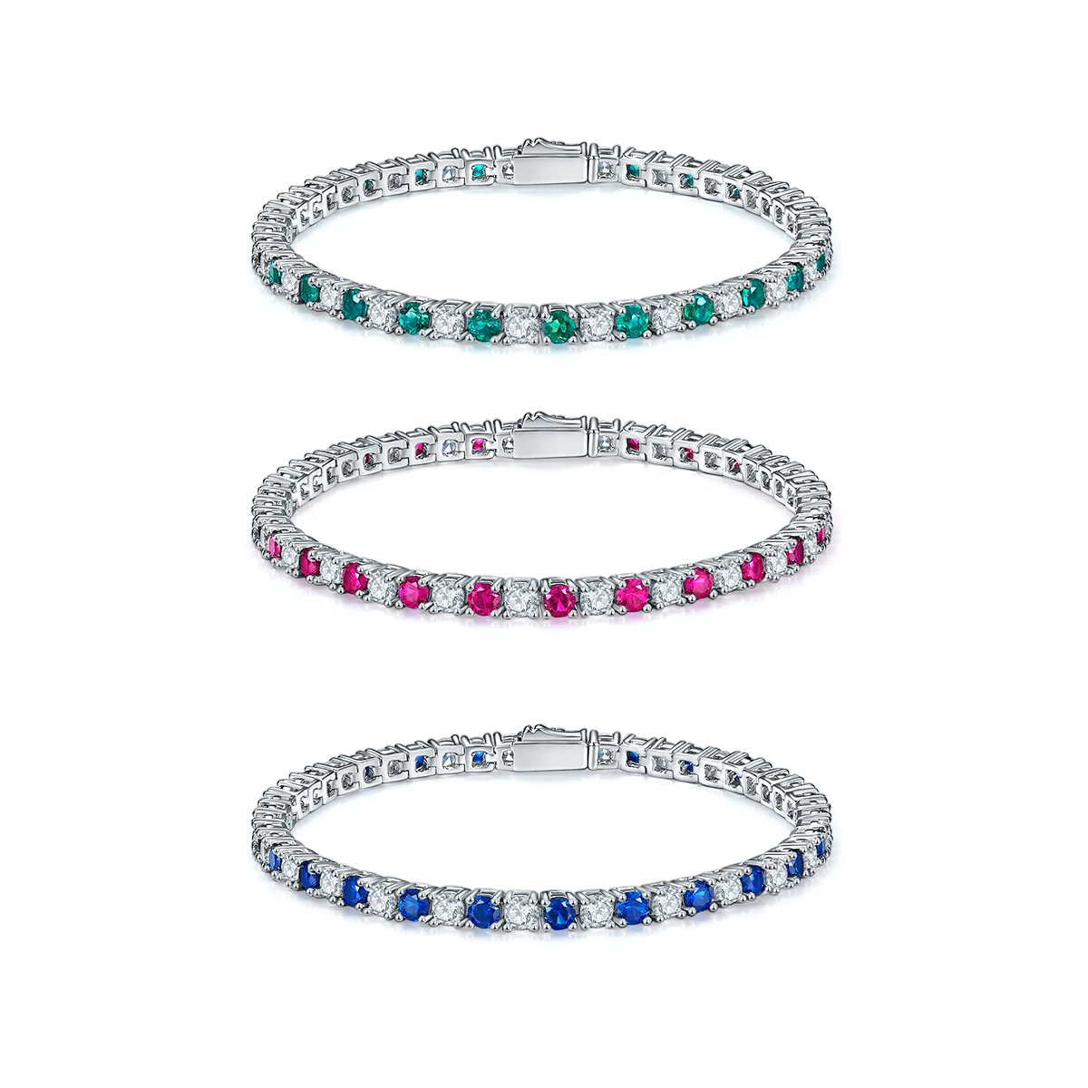 L1724 925 Silver 18K White Gold Round Lab-Grown Gemstone Tennis Necklace 3.0mm/ Stones