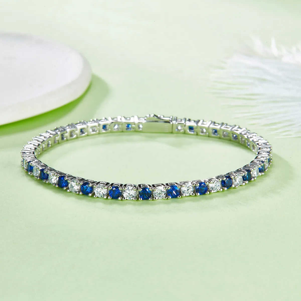 L1724 925 Silver 18K White Gold Round Lab-Grown Gemstone Tennis Necklace 3.0mm/ Stones