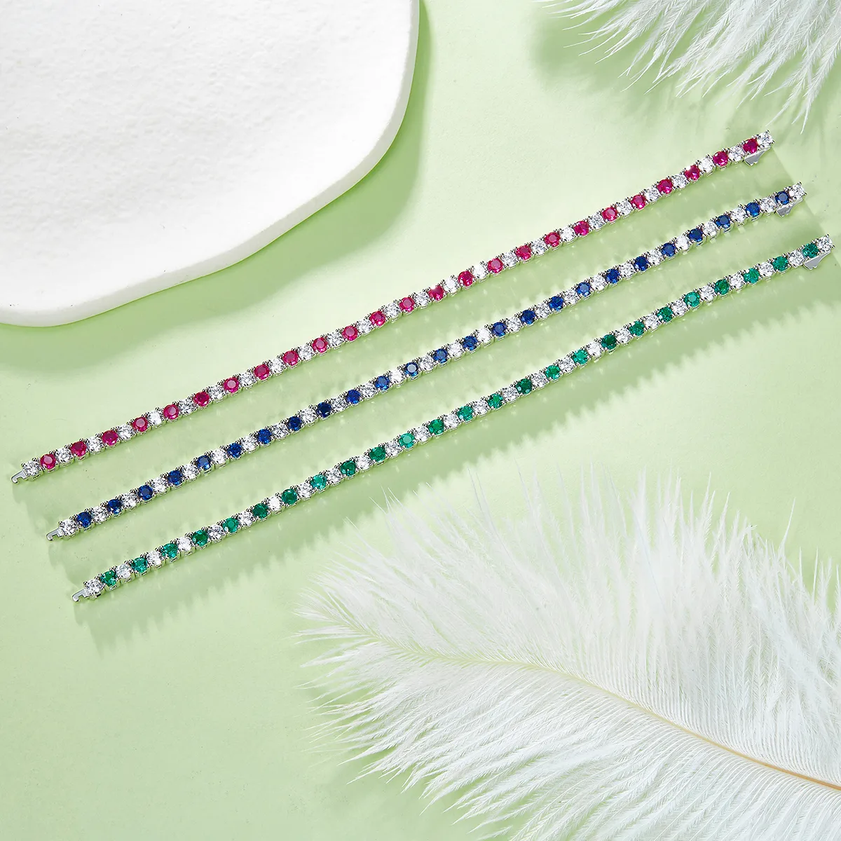 L1724 925 Silver 18K White Gold Round Lab-Grown Gemstone Tennis Necklace 3.0mm/ Stones