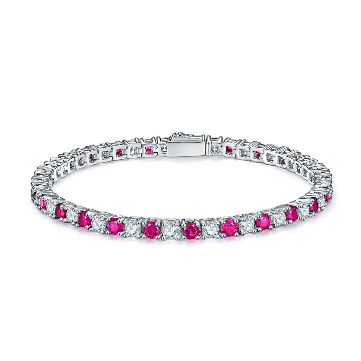 L1724 925 Silver 18K White Gold Round Lab-Grown Gemstone Tennis Necklace 3.0mm/ Stones