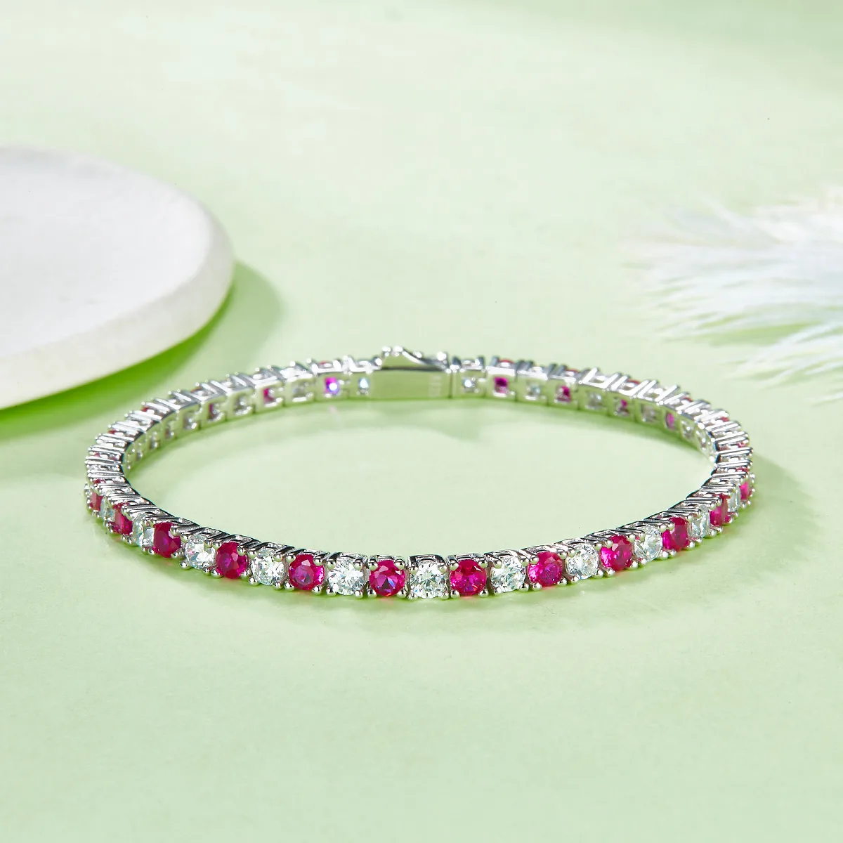 L1724 925 Silver 18K White Gold Round Lab-Grown Gemstone Tennis Necklace 3.0mm/ Stones