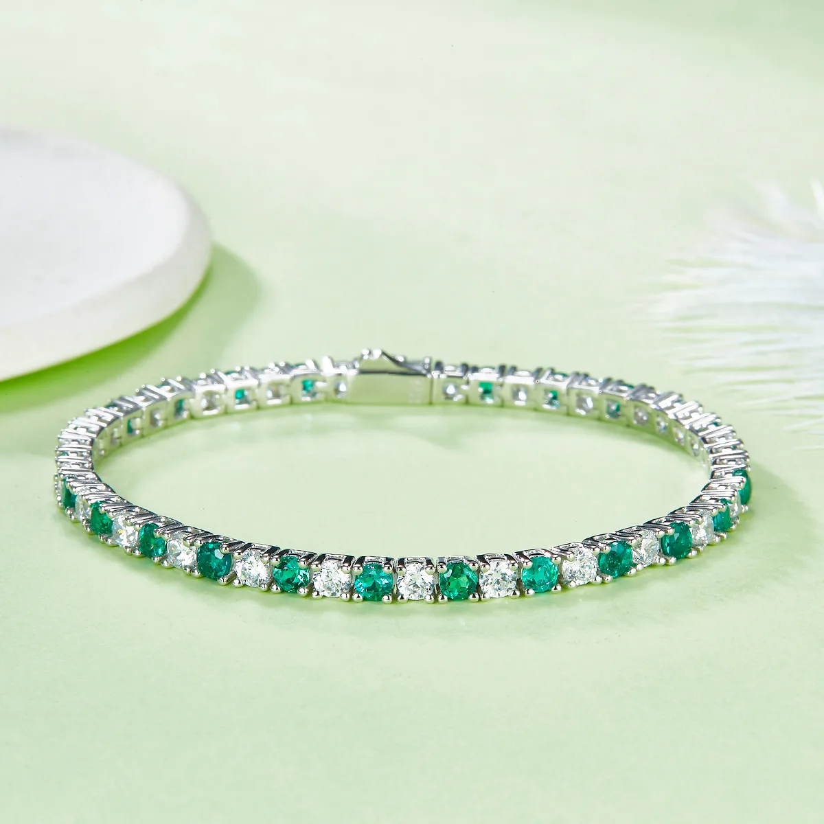 L1724 925 Silver 18K White Gold Round Lab-Grown Gemstone Tennis Necklace 3.0mm/ Stones