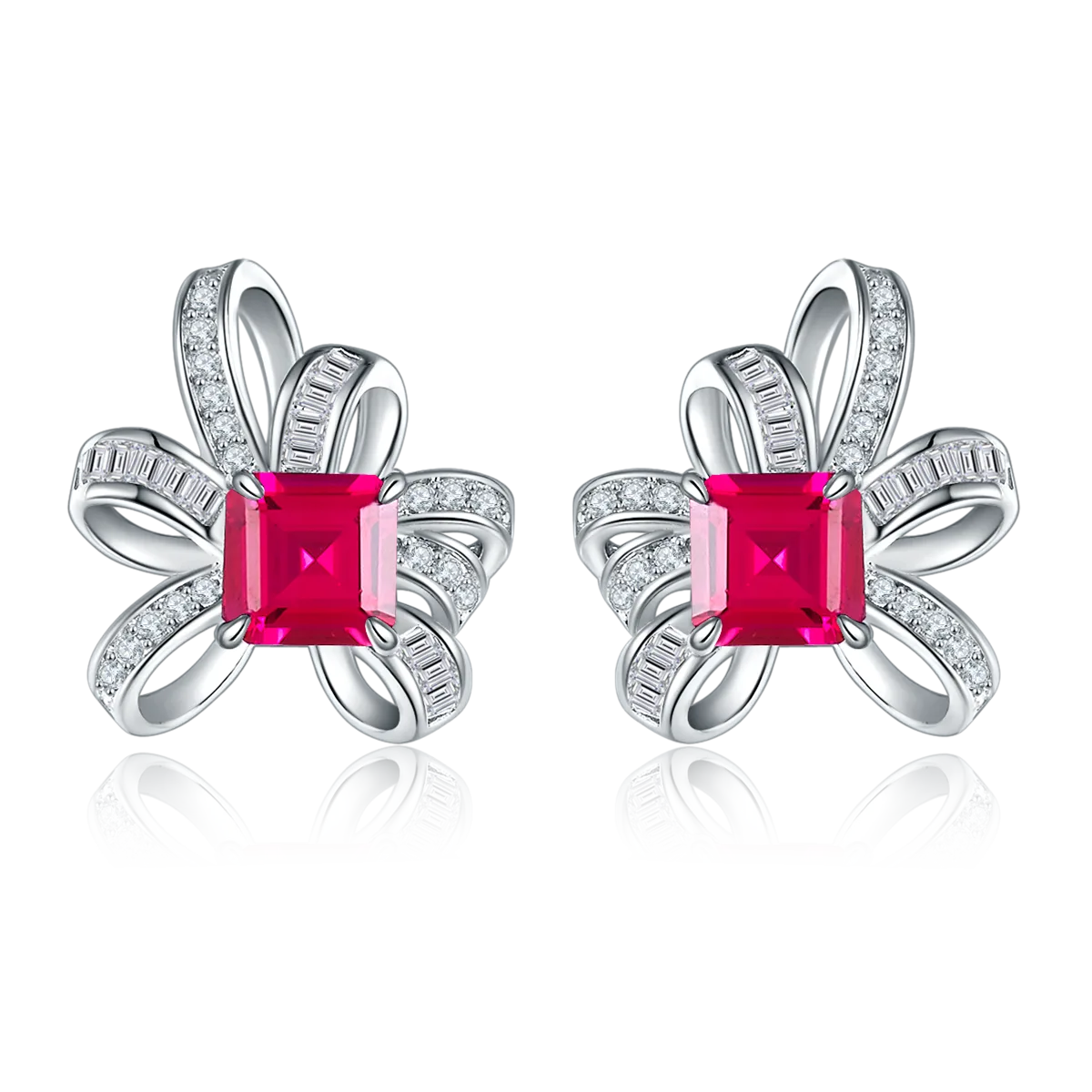 E1917991 925 Silver 18K White Gold Emerald Cut Lab-Grown Gemstone Earrings Center Stone 6*6mm