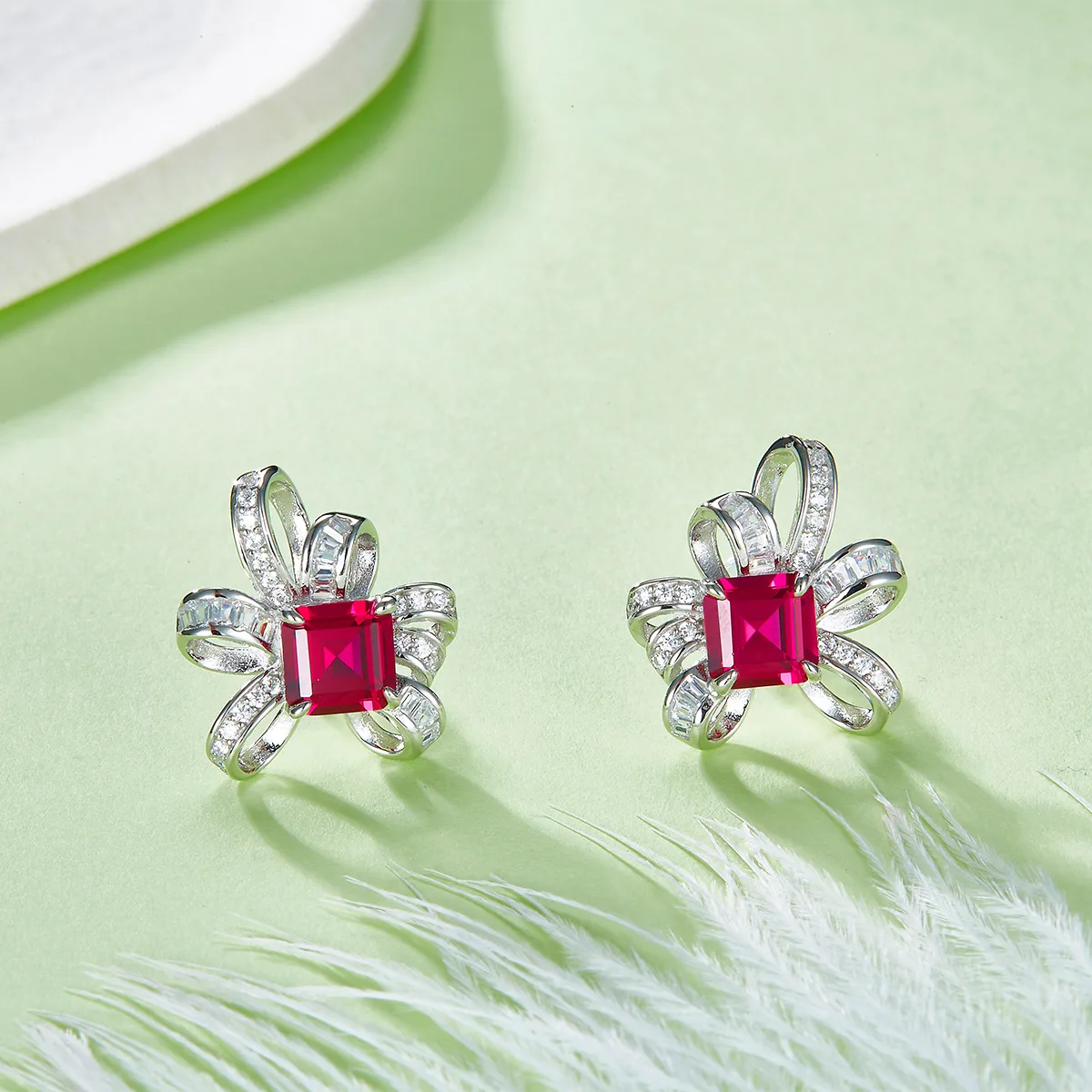 E1917991 925 Silver 18K White Gold Emerald Cut Lab-Grown Gemstone Earrings Center Stone 6*6mm