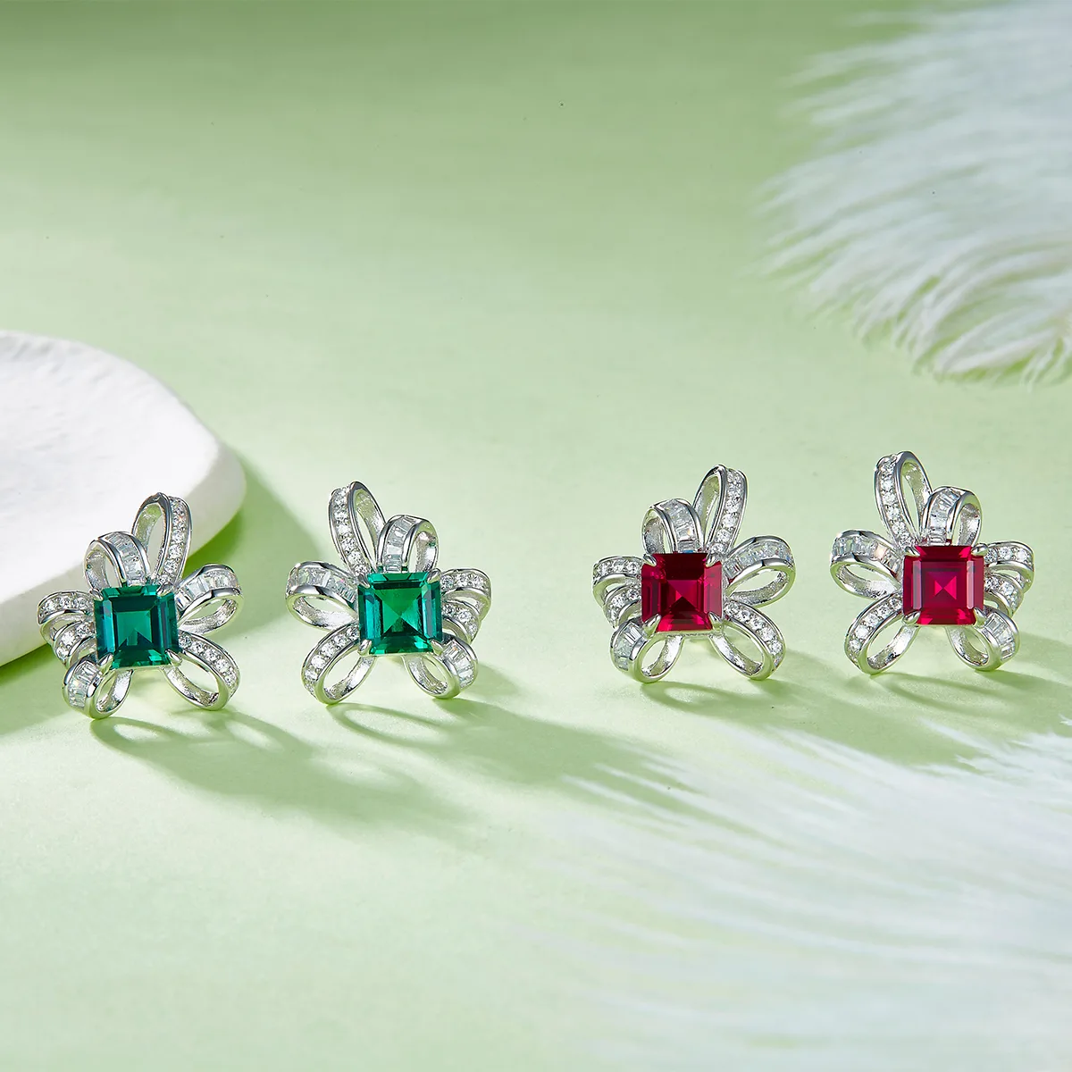 E1917991 925 Silver 18K White Gold Emerald Cut Lab-Grown Gemstone Earrings Center Stone 6*6mm
