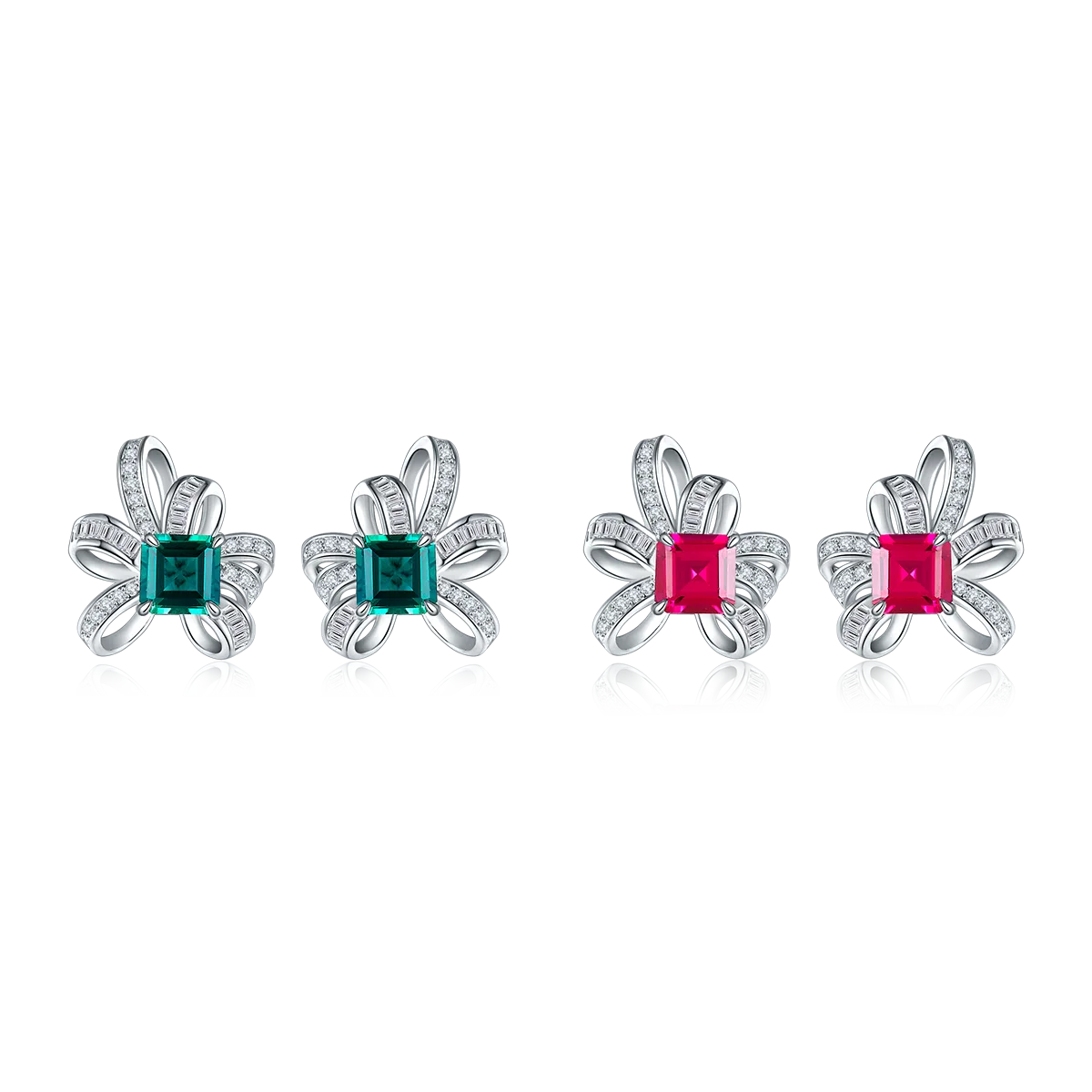 E1917991 925 Silver 18K White Gold Emerald Cut Lab-Grown Gemstone Earrings Center Stone 6*6mm