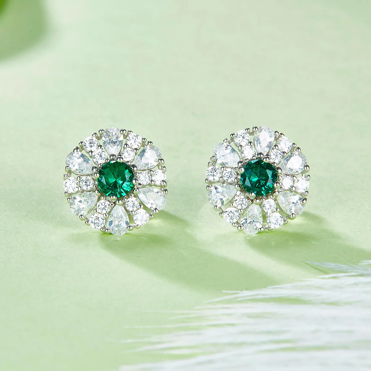DSYP27 S925 Silver 18k White Gold Synthetic Gemstone Stud Earrings