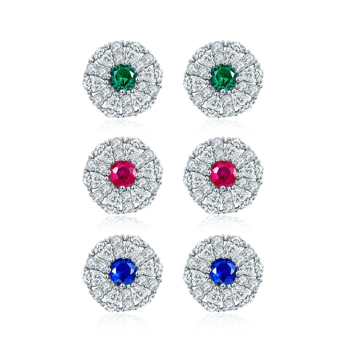 DSYP27 S925 Silver 18k White Gold Synthetic Gemstone Stud Earrings