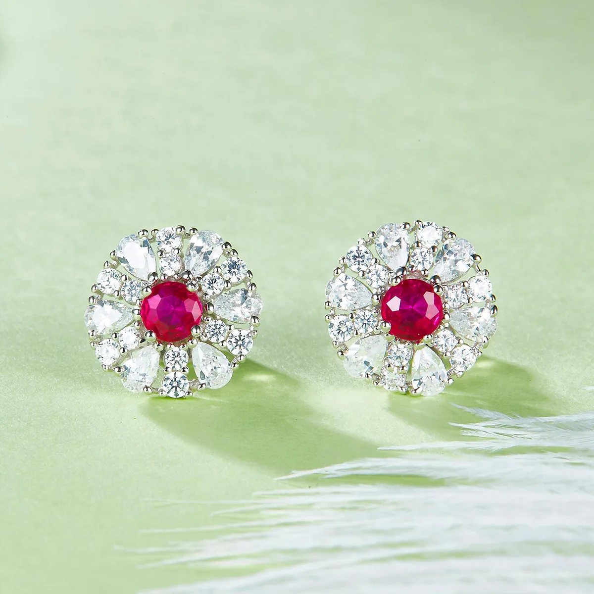 DSYP27 S925 Silver 18k White Gold Synthetic Gemstone Stud Earrings