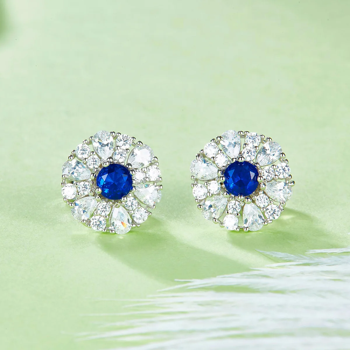 DSYP27 S925 Silver 18k White Gold Synthetic Gemstone Stud Earrings