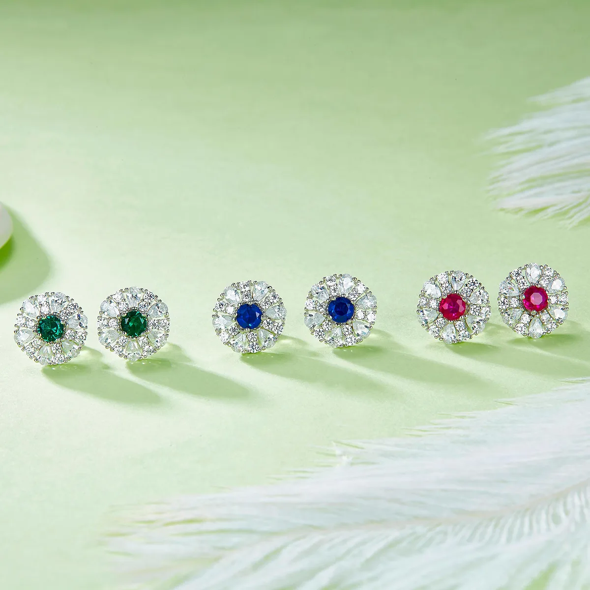 DSYP27 S925 Silver 18k White Gold Synthetic Gemstone Stud Earrings