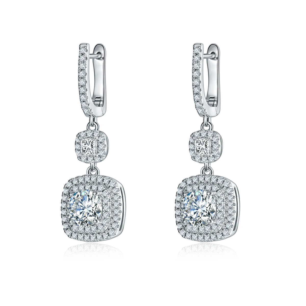 E220801007 S925 Silver 18K White Gold Round Moissanite Earrings 1.0CT/ Stones