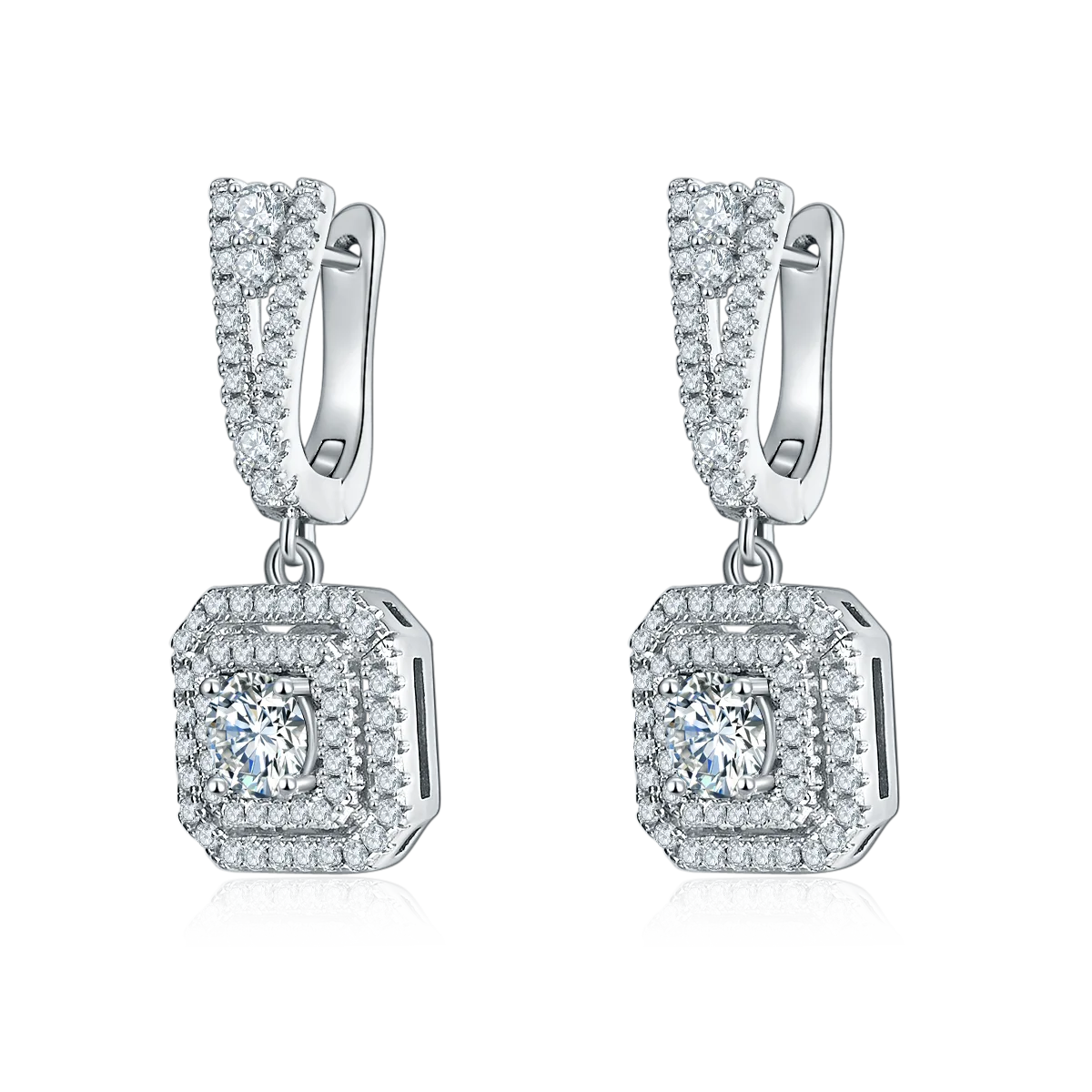 E221225013 S925 Silver 18K White Gold Halo Round Moissanite Earrings 0.5CT/ Stones