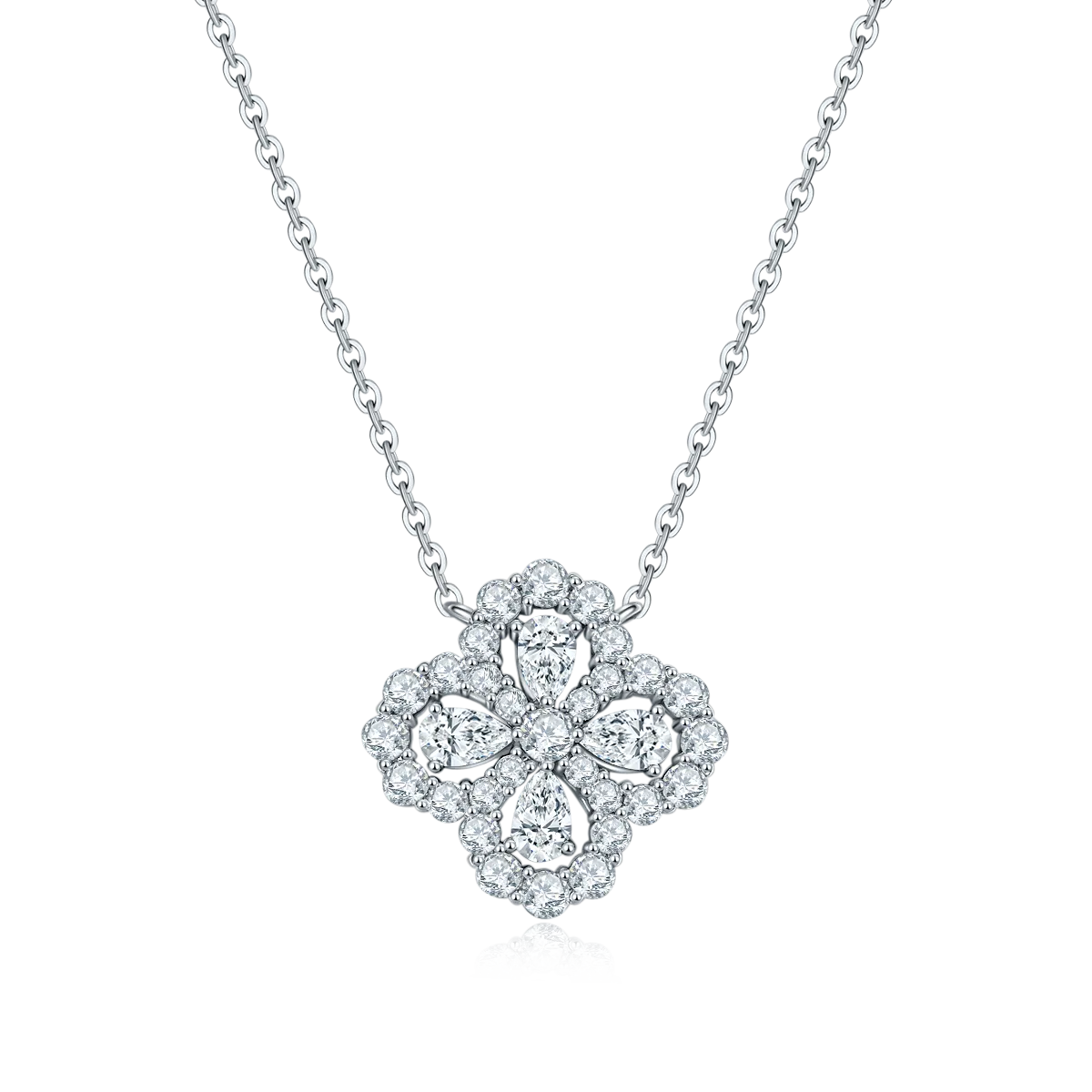 P240311015 S925 Silver 18K White Gold Lucky Four-Leaf Clover Moissanite Necklace 2.7ct