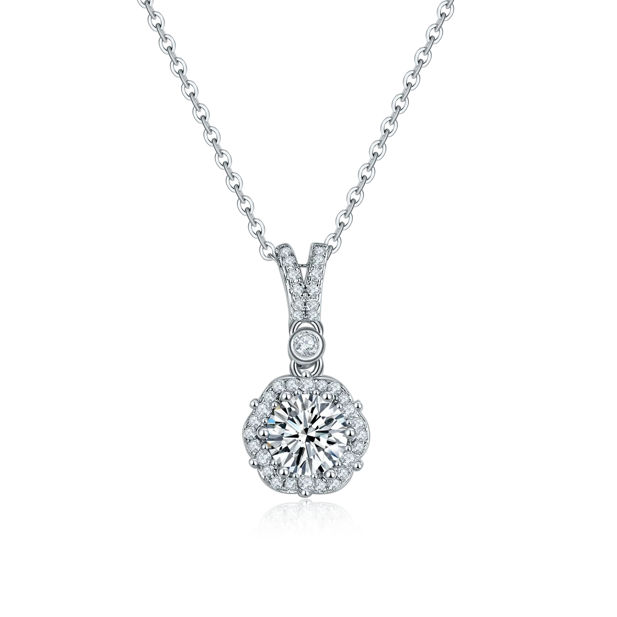 P230303014 S925 Silver 18K White Gold Flower Necklace Moissanite 1.0CT