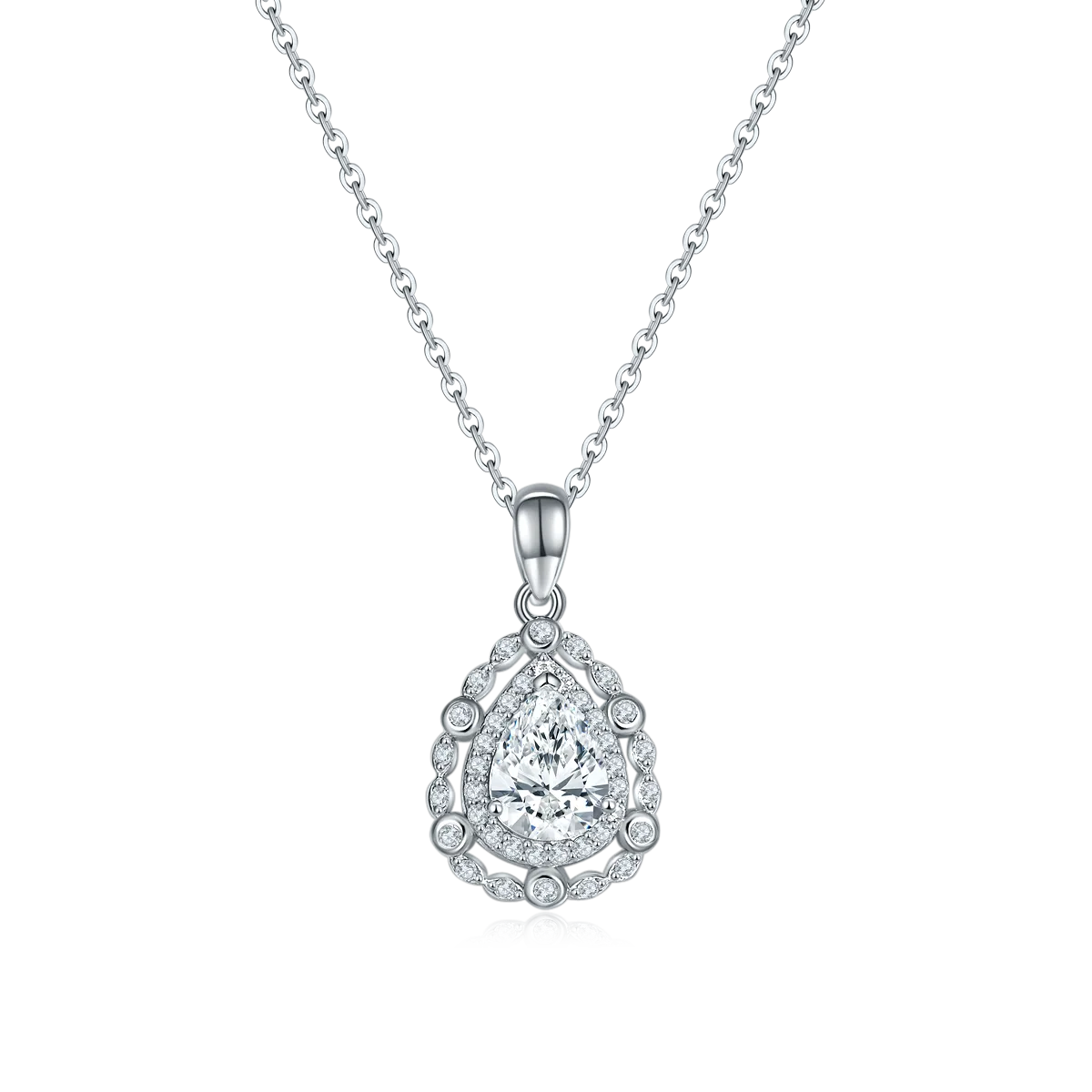 P220622039 S925 Silver 18K White Gold Teardrop Moissanite Lace Pendant 8*6mm/1.25CT