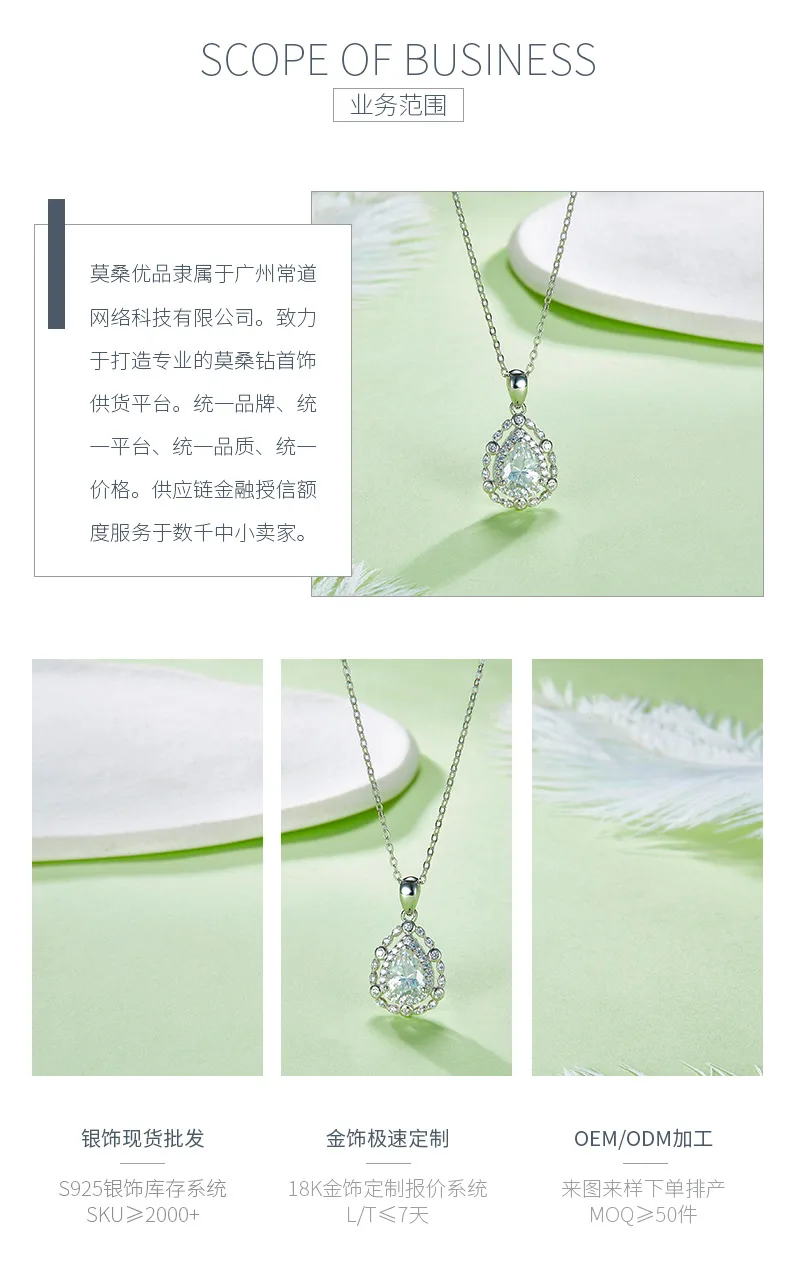 P220622039 S925 Silver 18K White Gold Teardrop Moissanite Lace Pendant 8*6mm/1.2