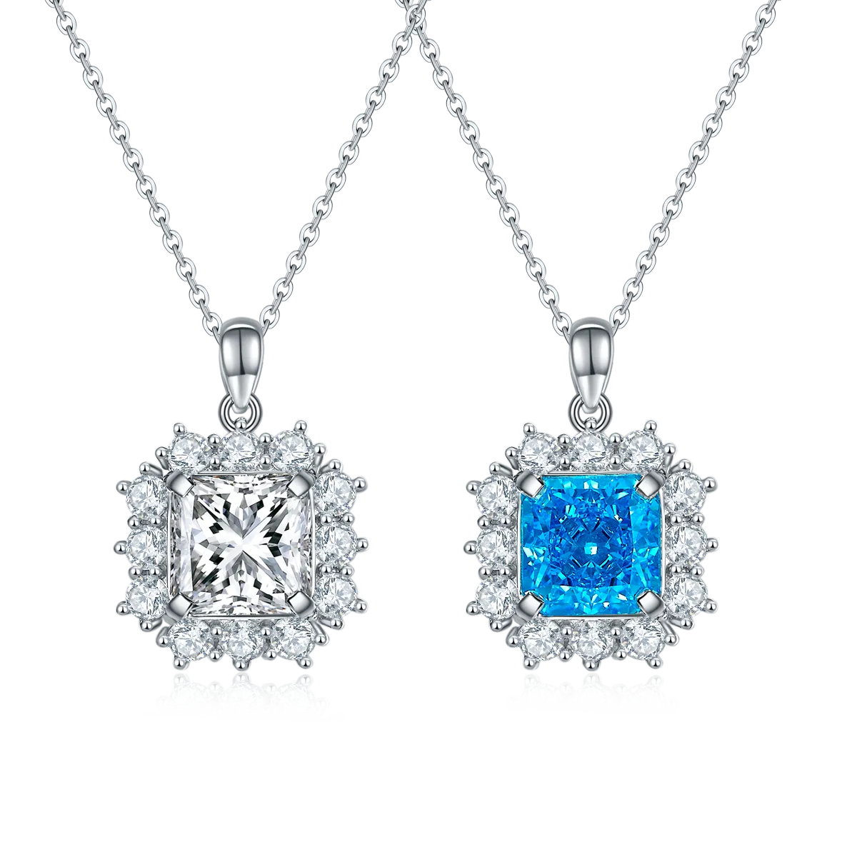 P220622038 S925 Silver 18K White Gold Asscher Moissanite Necklace 9*9mm/4.0CT